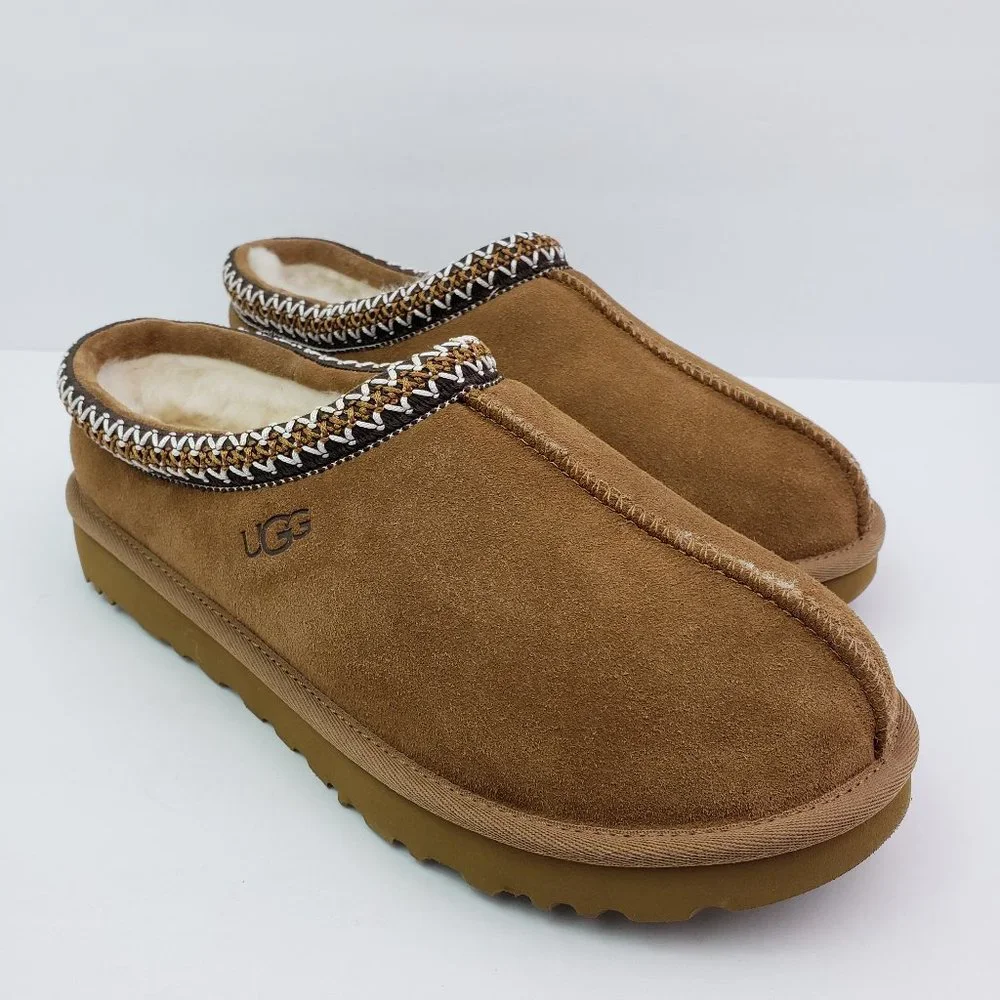 NEW UGG Tasman Womens Size 12 Chestnut Suede Sheepskin Slip On Slippers 5955